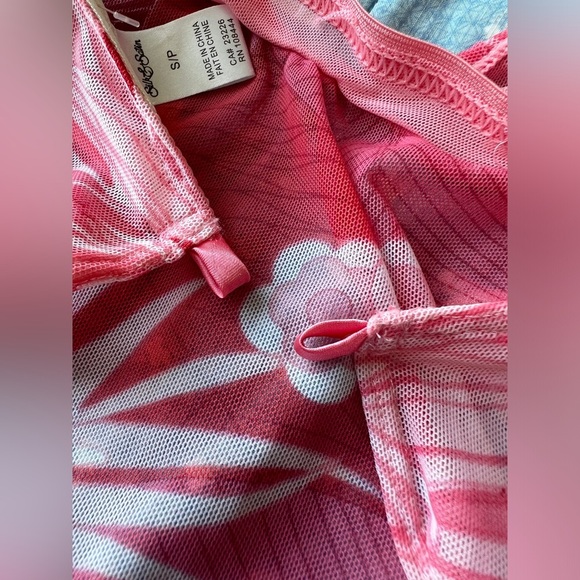 Silk & Satin Womens Floral Coastal Pink Mesh Halter Lingerie Swim Cover Up Top - Picture 8 of 9